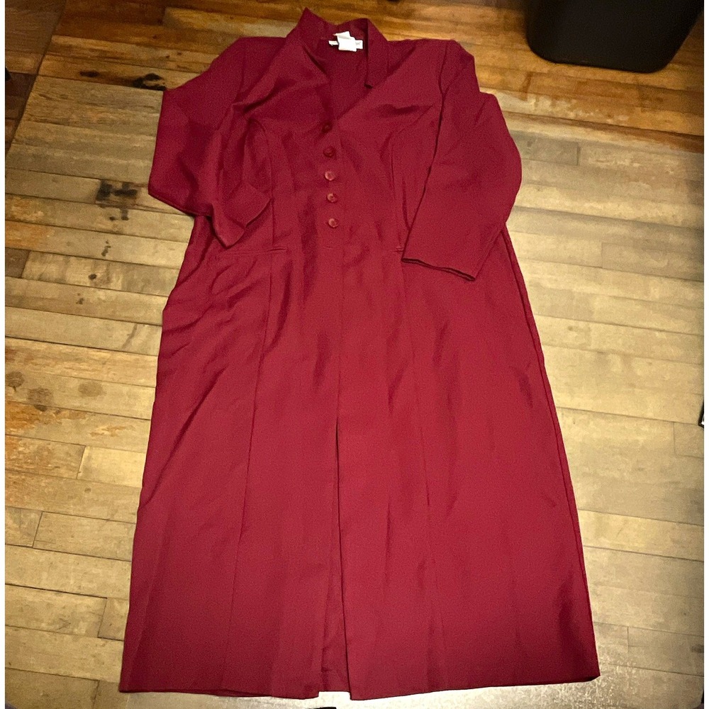 Jessica London Women's Solid Woven A-Line Long Dress V-Neck Button Raspberry 16W